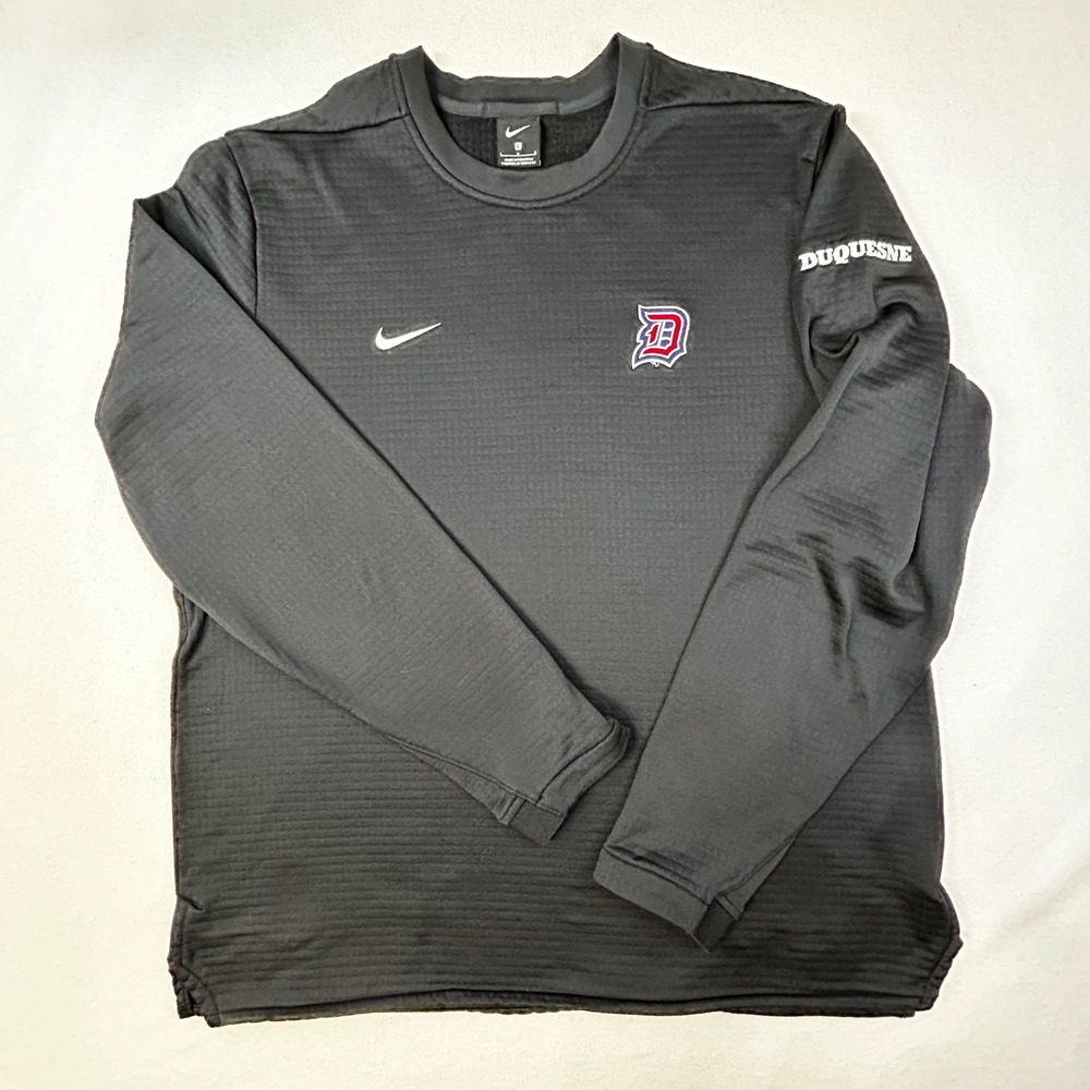 DUQUESNE DUKES Mens L Black Textured Long Sleeve Training Shirt Embroidered logo